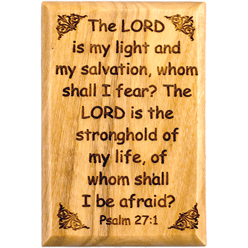 Bible Verse Fridge Magnets, Lord is my Light - Psalm 27:1, 1.6" x 2.5" Olive Wood Religious Motivational Faith Magnets from Bethlehem, Home, Kitchen, & Office, Inspirational Scripture Décor front