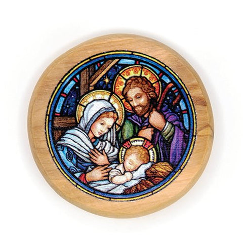 Holy Family Manger Olive Wood Icon Magnet