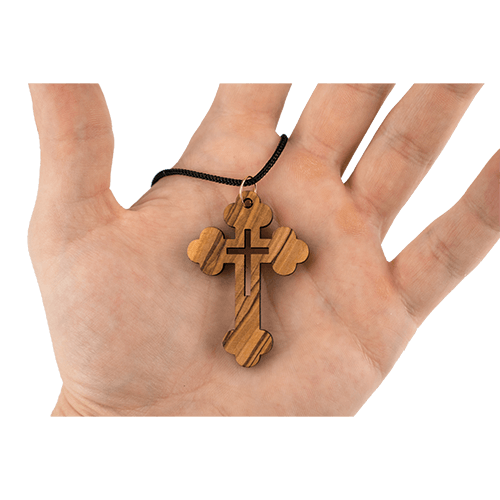 Budded Cross-in-Cross Olive Wood Necklace