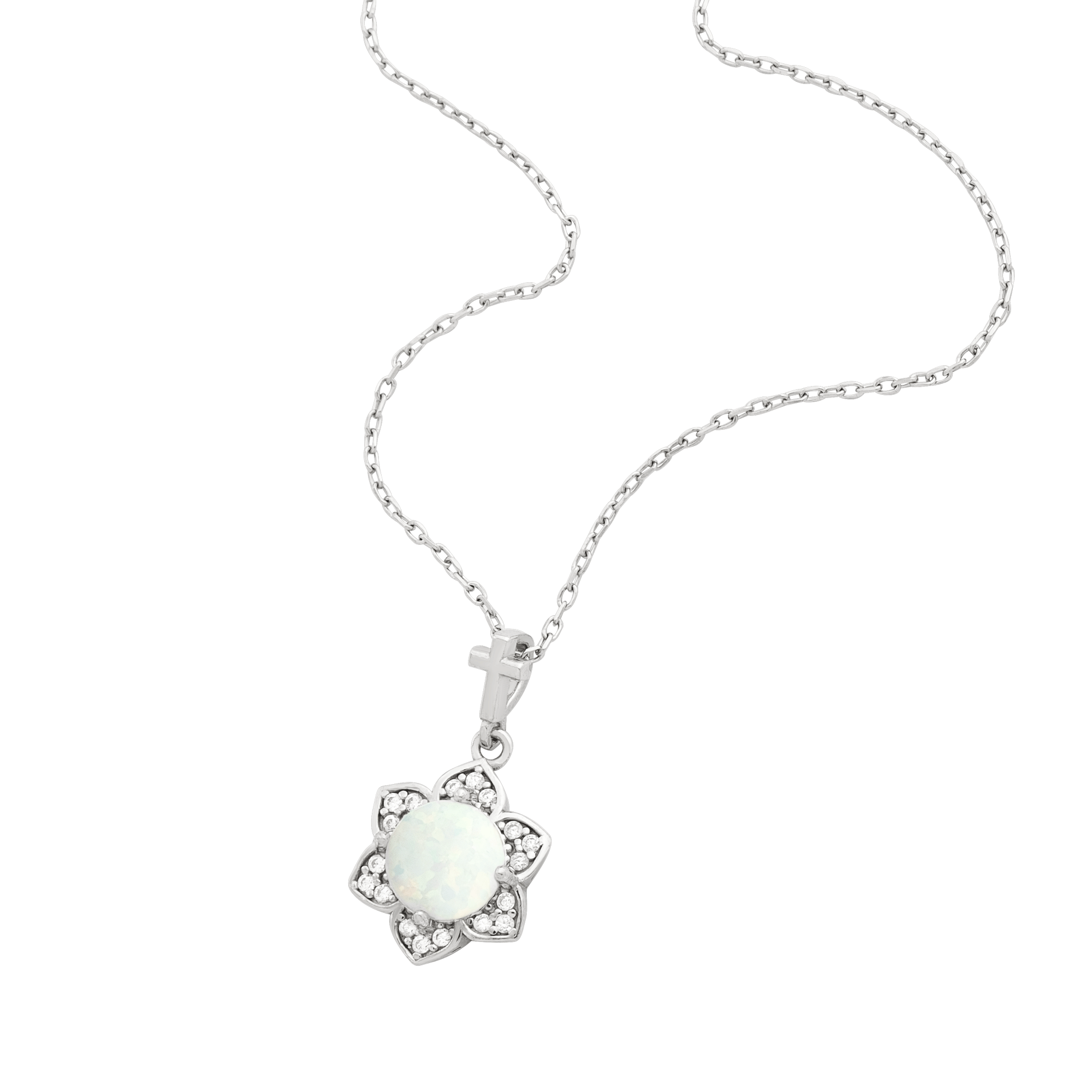 Flower White Opal with CZ Accents