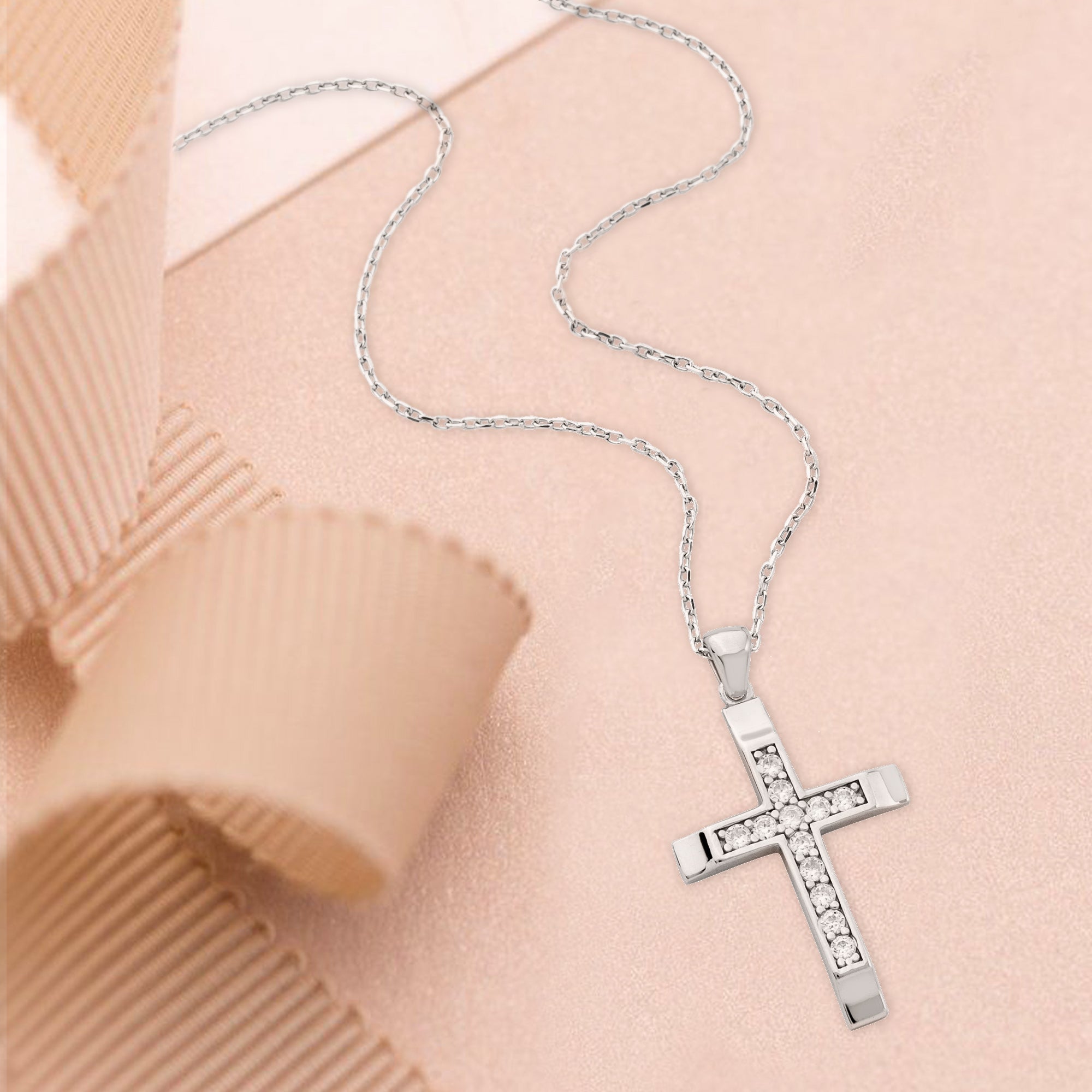 Raised Center Cross with CZ Accents