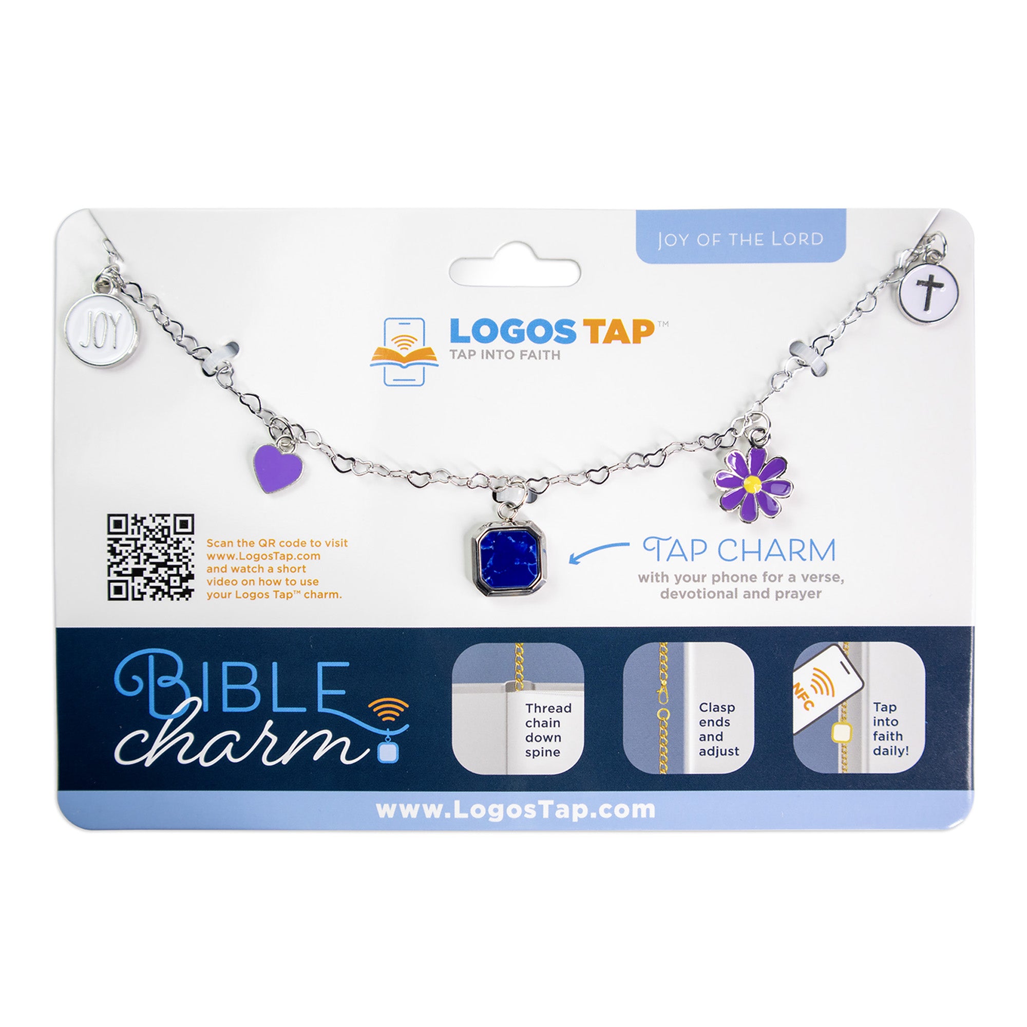 Logos Tap Bible Charm - Joy of the Lord, Silver