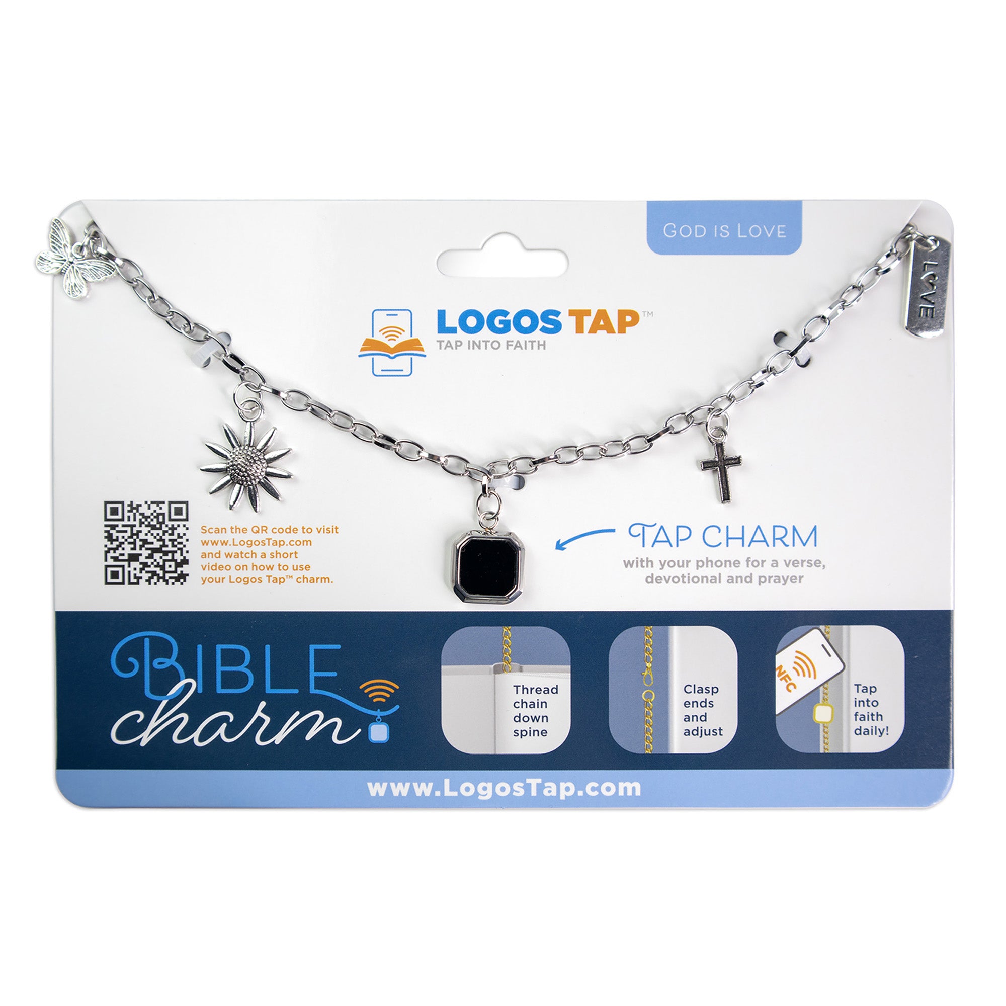 Logos Tap Bible Charm - God is Love, Silver