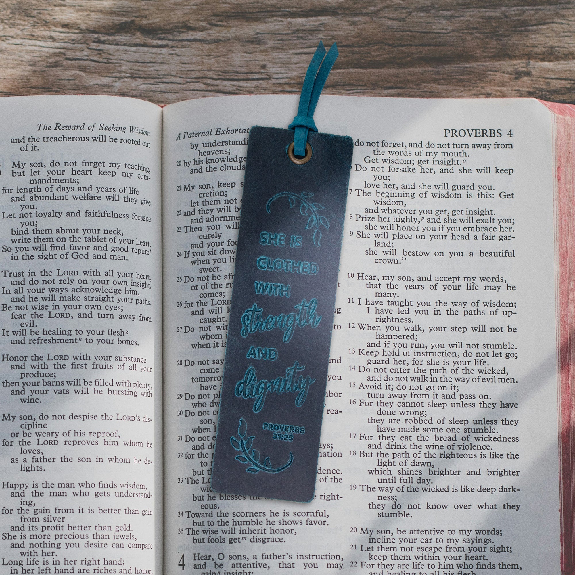 Strength and Dignity Leather Bookmark – Proverbs 31:25