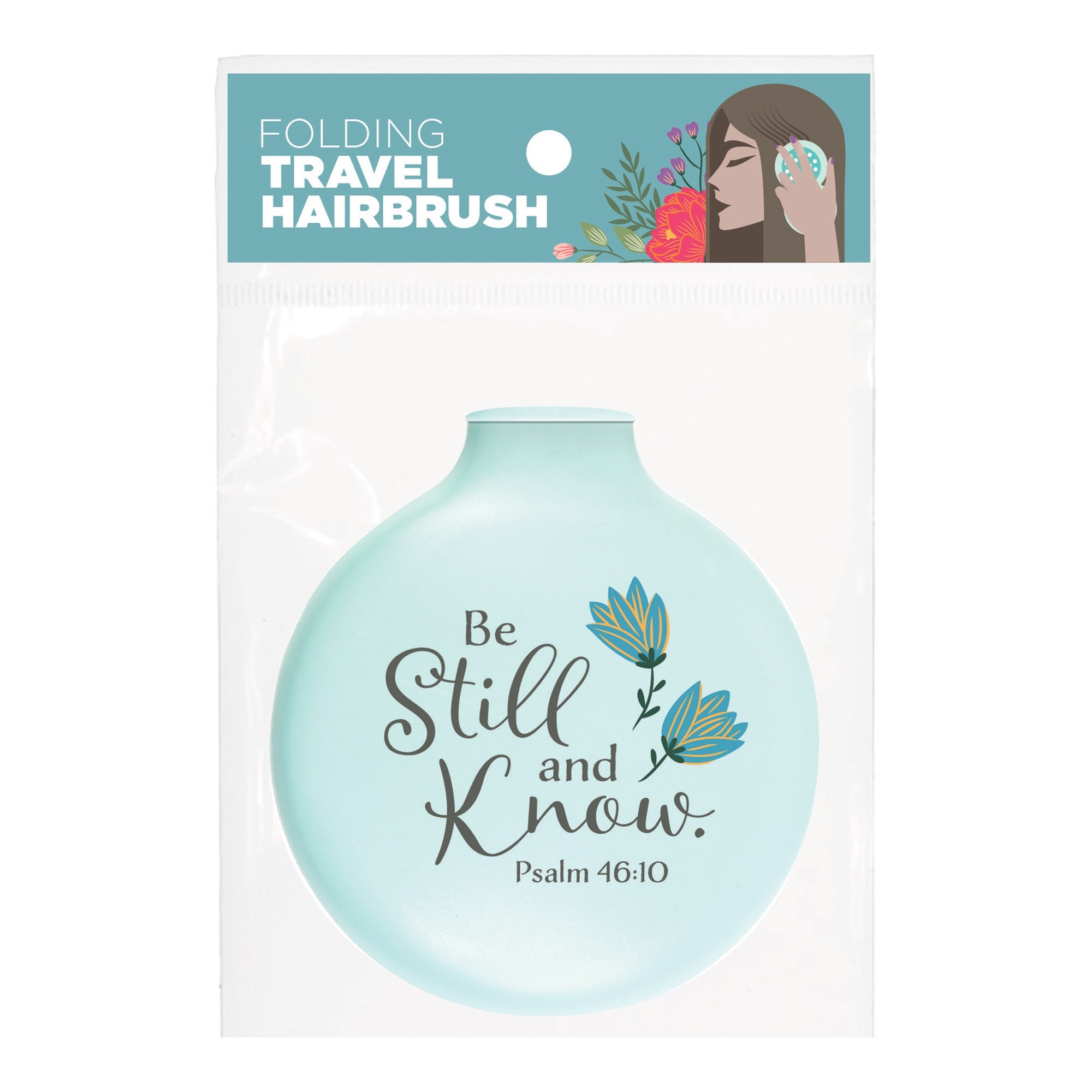 Travel Hairbrush Blue - Be Still, Ps 46:10