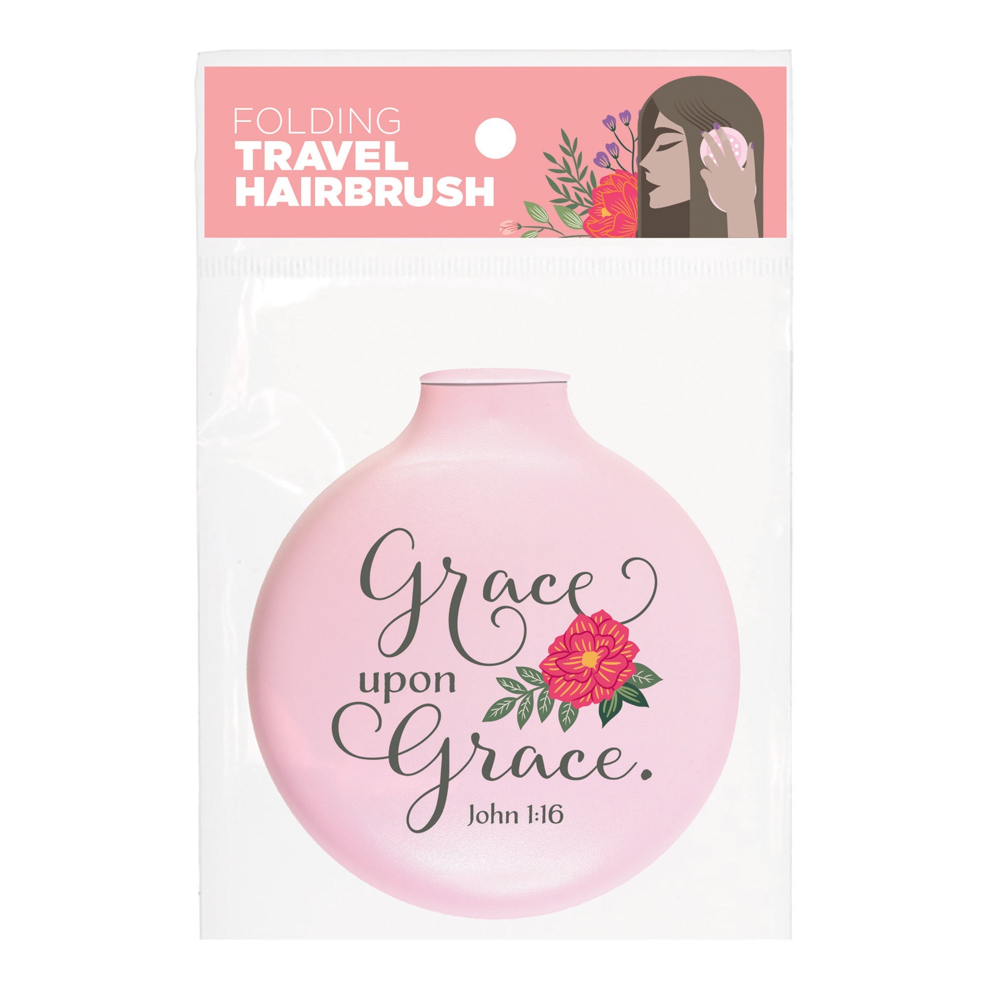 Travel Hairbrush Pink - Grace, John 1:16