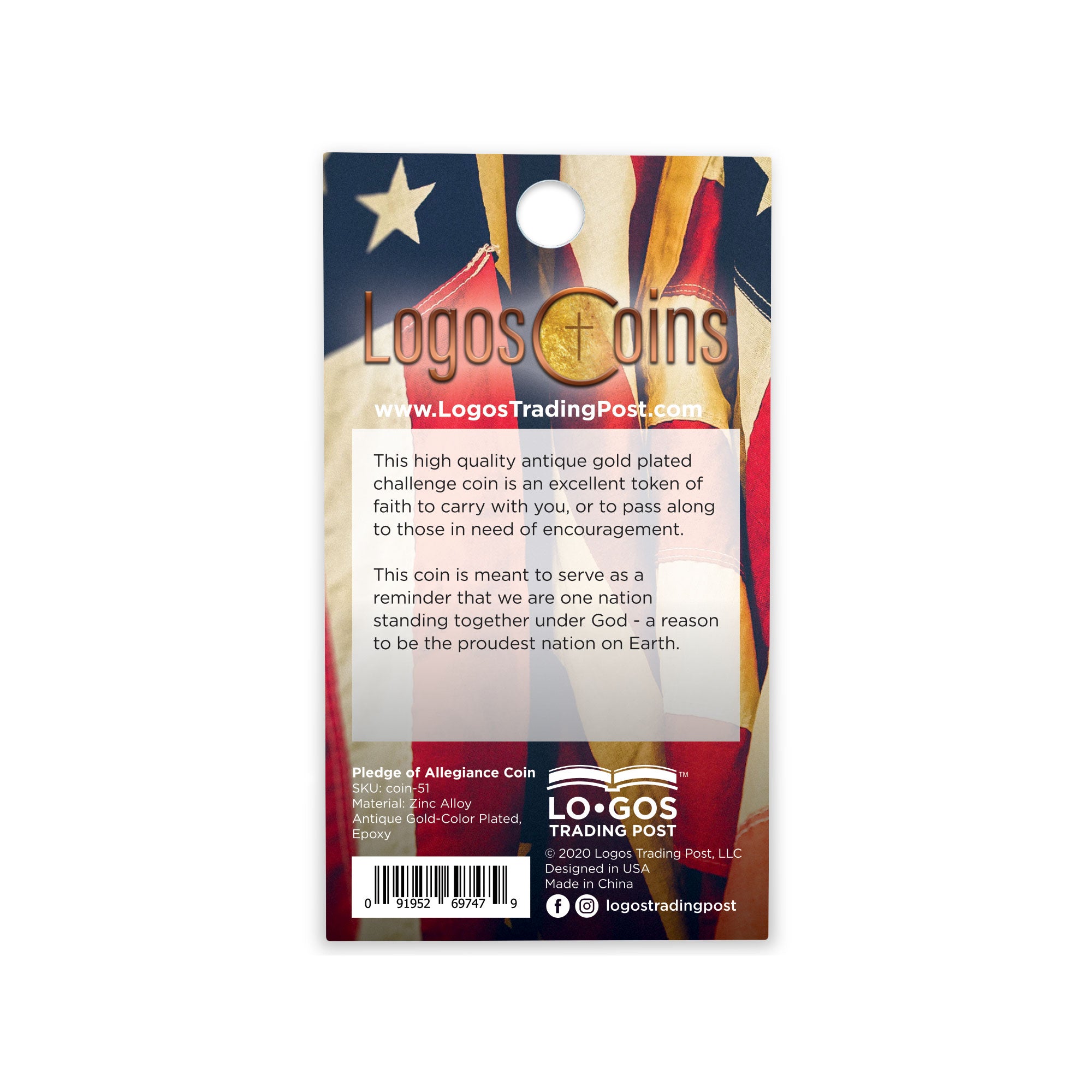 Pledge of Allegiance Antique Gold Plated Coin