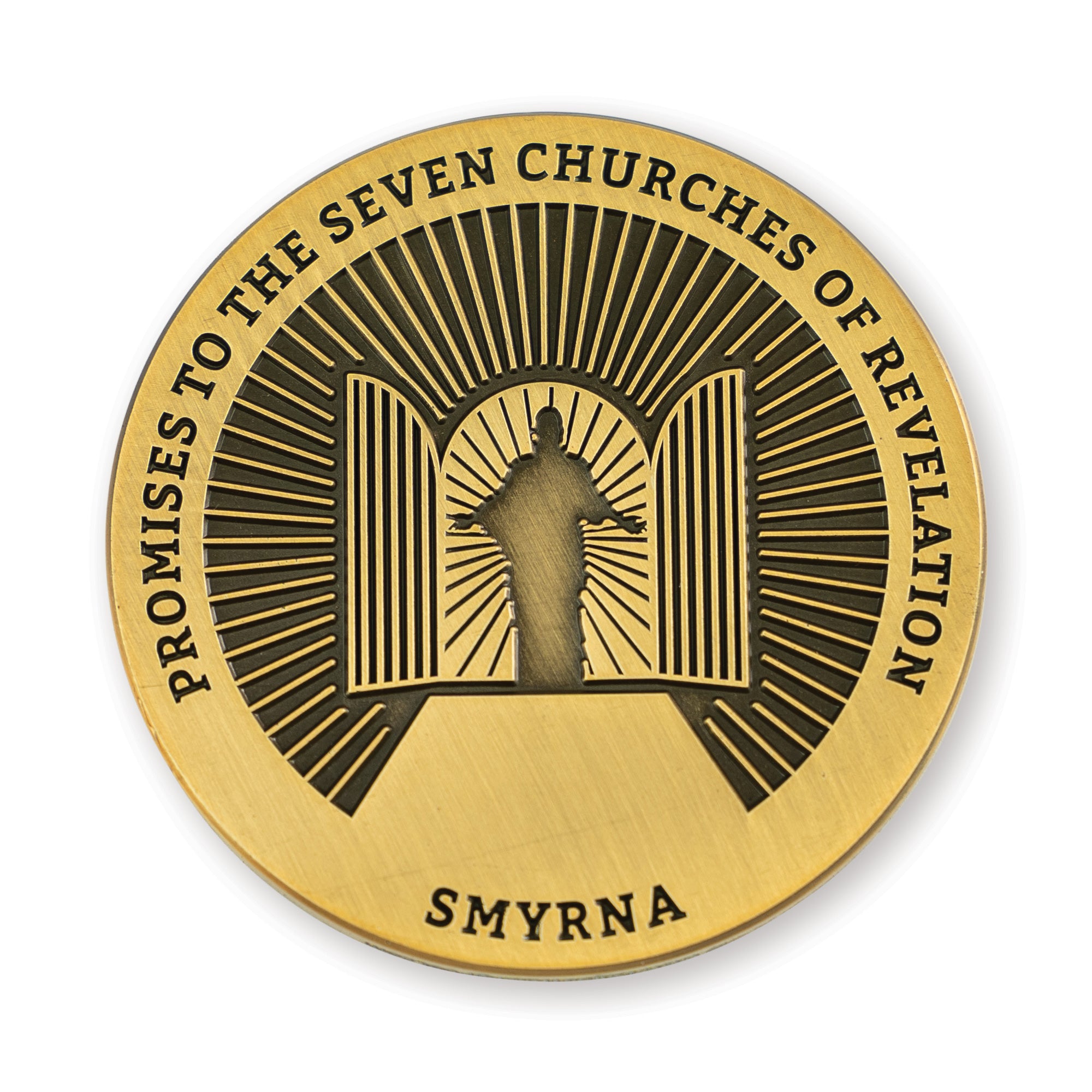Smyrna, Seven Churches of Revelation Antique Gold Plated Challenge Coin Antique Gold Plated Prayer Gift