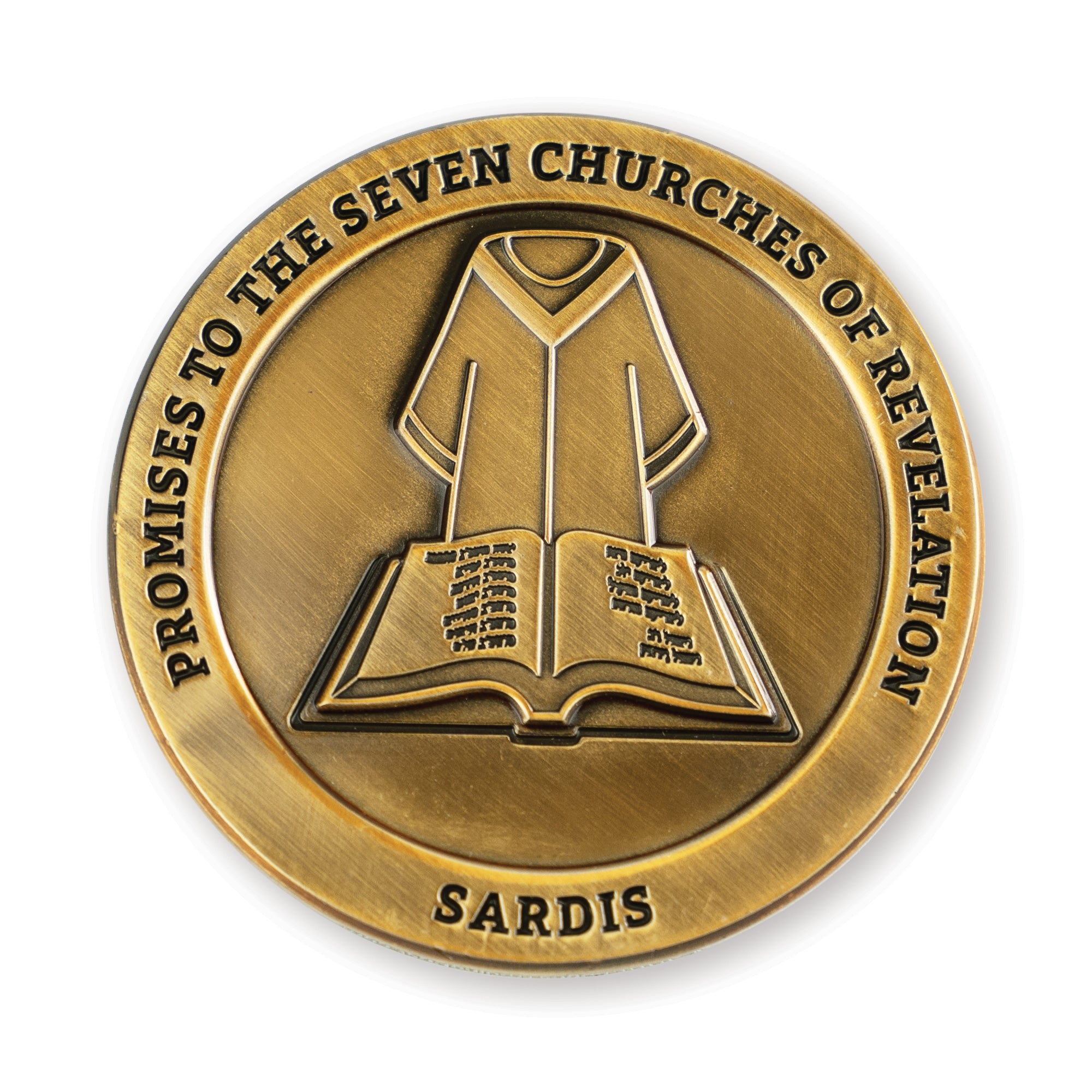 Sardis, Seven Churches of Revelation Challenge Antique Gold Plated Coin
