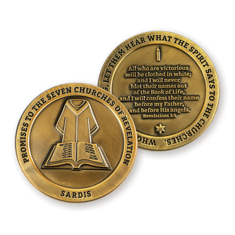 Sardis, Seven Churches of Revelation Challenge Antique Gold Plated Coin