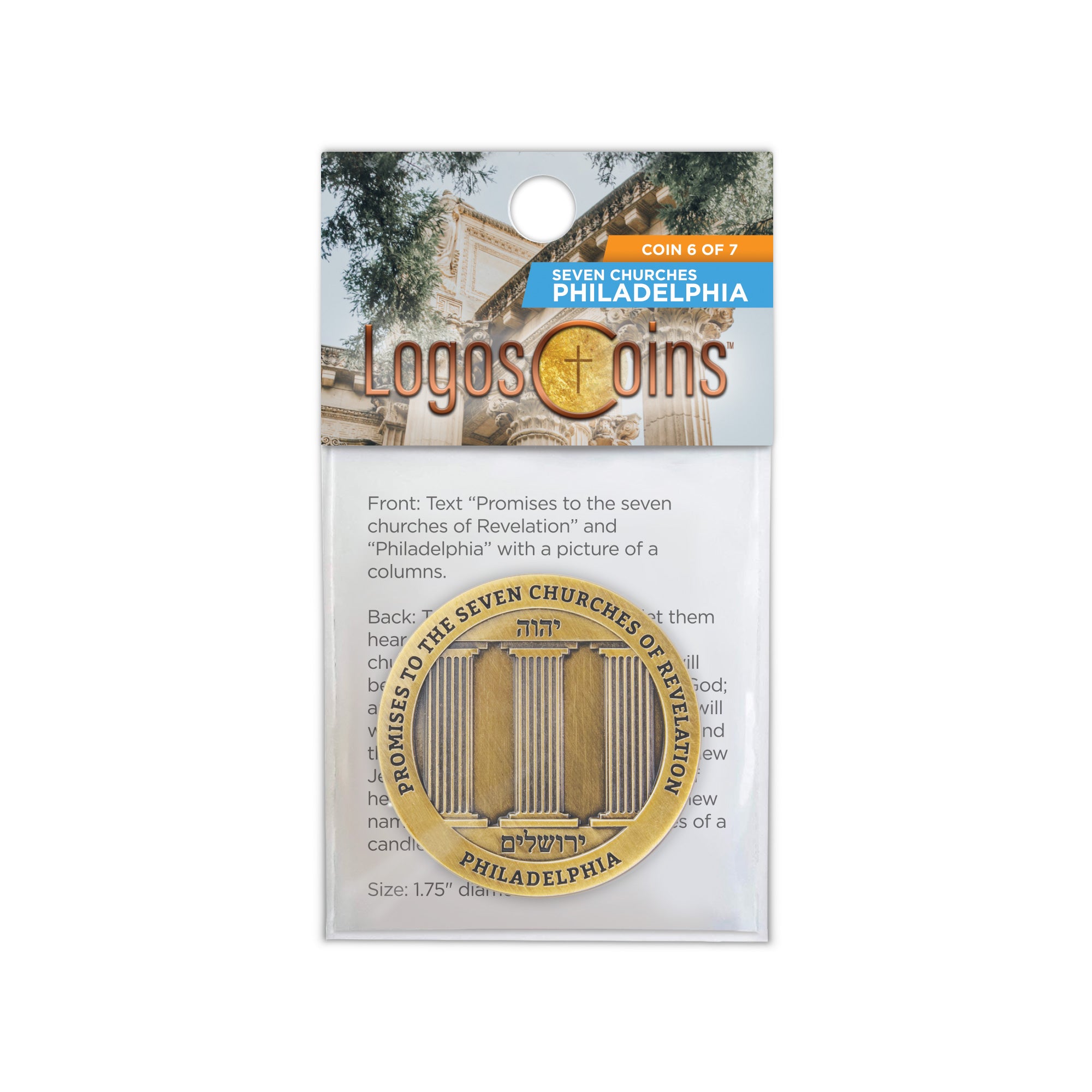 Philadelphia, Seven Churches of Revelation Challenge Antique Gold Plated Coin