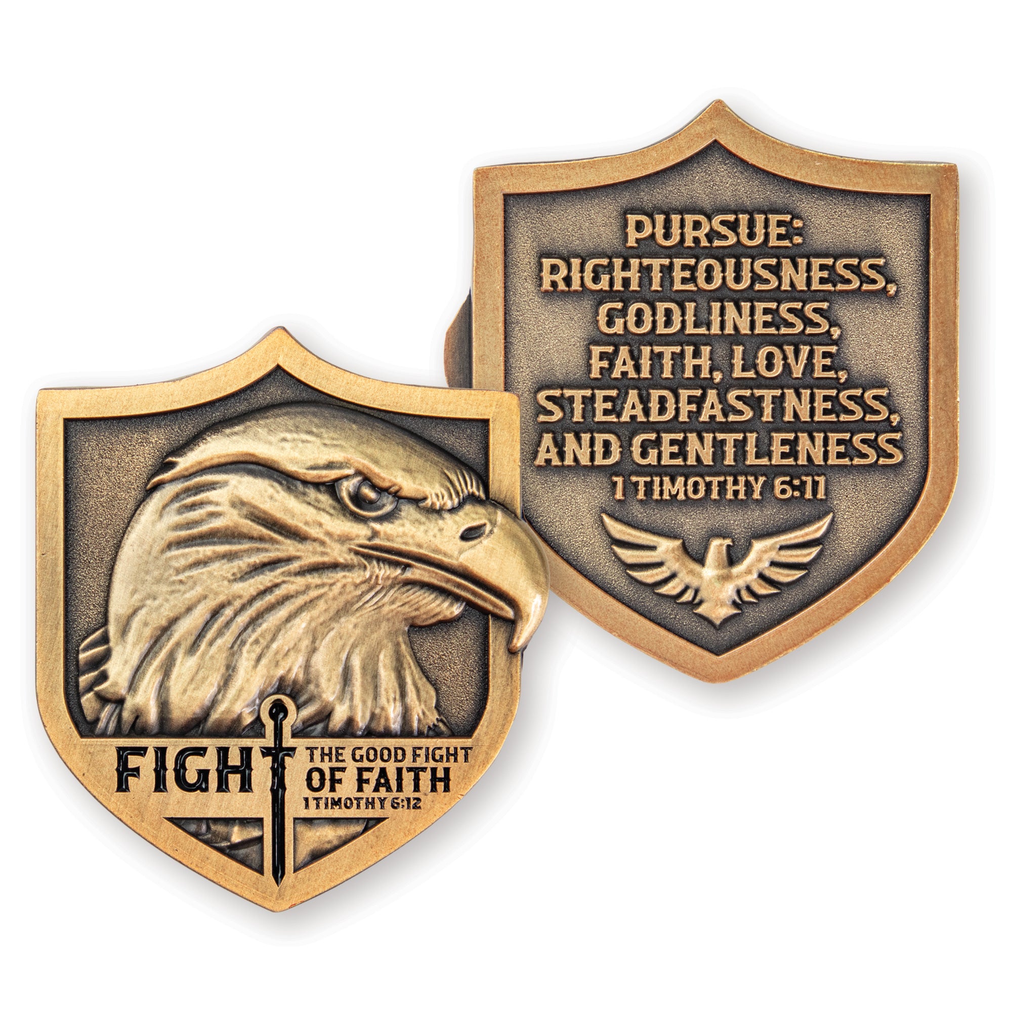 Fight the Good Fight – 1 Timothy 6:11-12 Challenge Coin