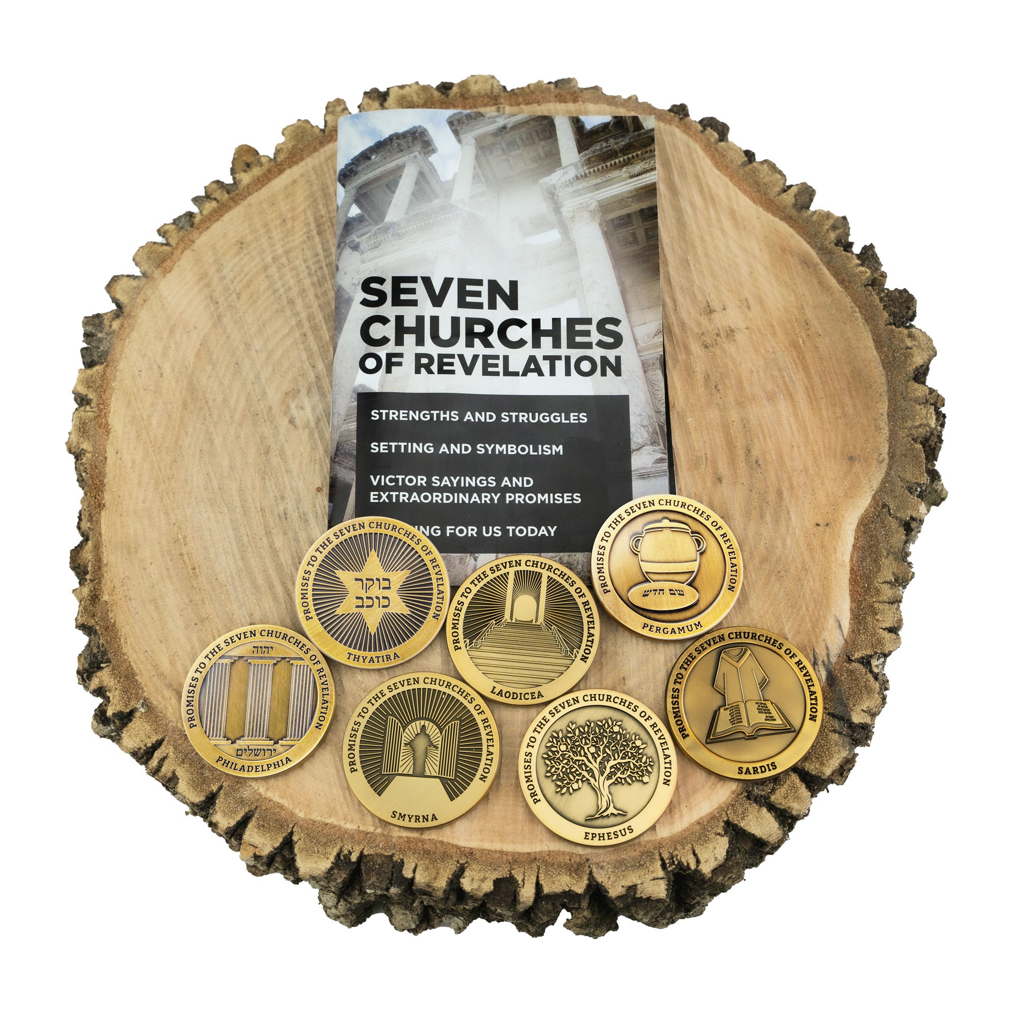Bible Study Set, The Seven Churches of Revelation, 7 Study Booklets & 7 Challenge Coins, Bulk Bible Study Supplies for Men & Women, Christian Group Devotional Gift Set, Early Church Life Applications