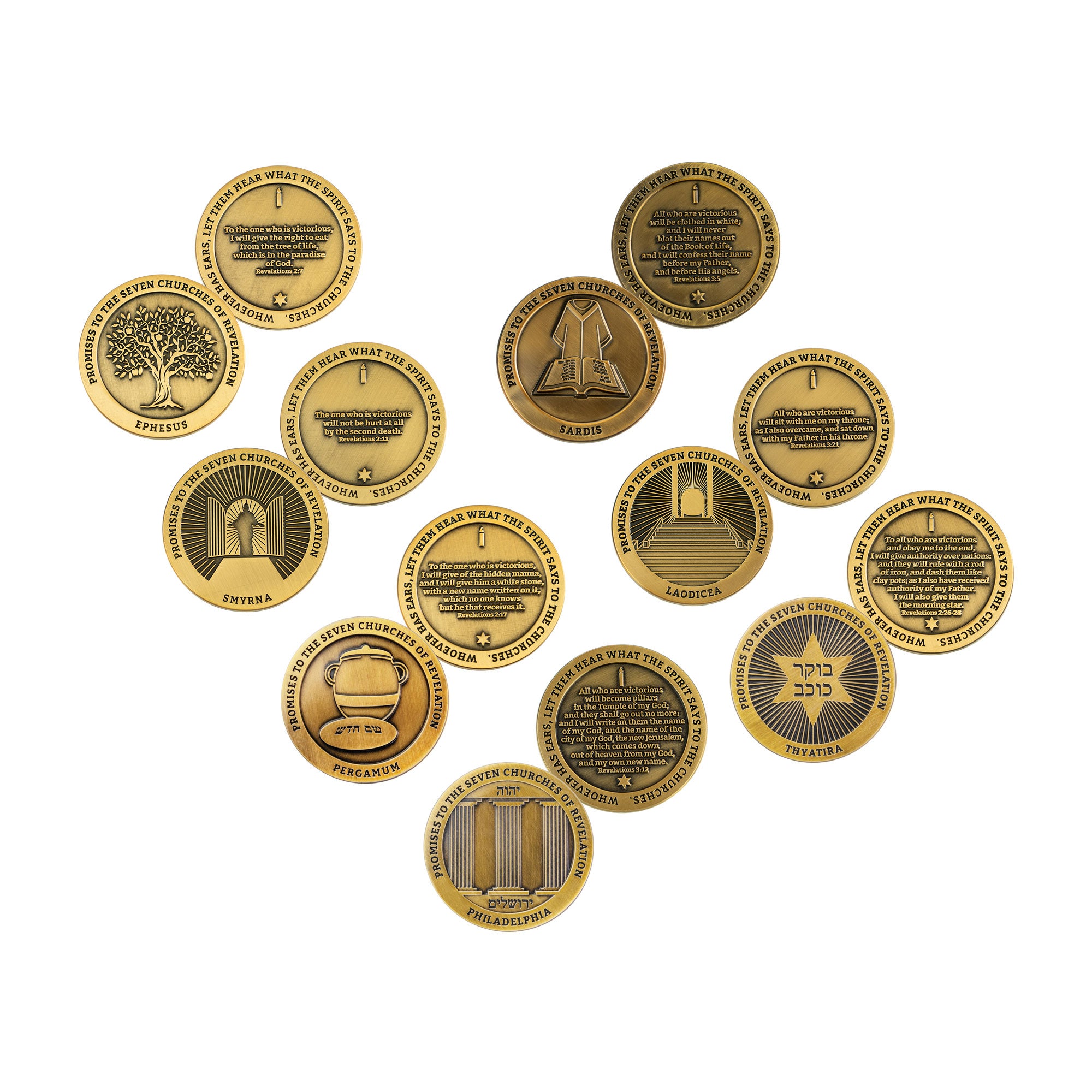 Bible Study Set, The Seven Churches of Revelation, 7 Study Booklets & 7 Challenge Coins, Bulk Bible Study Supplies for Men & Women, Christian Group Devotional Gift Set, Early Church Life Applications