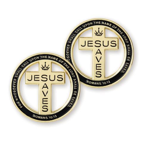 Jesus Saves Cutout Cross – John 3:16/Romans 10:13 Challenge Coin