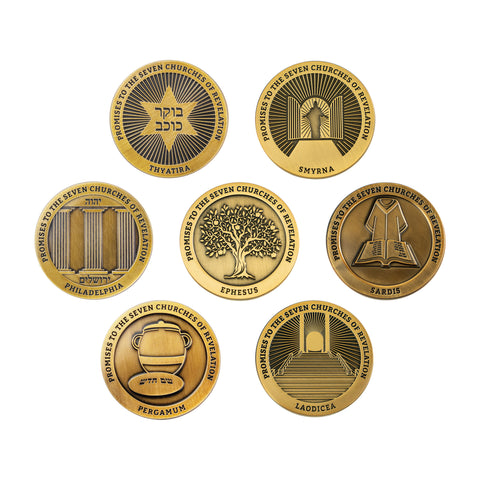 Complete Collection of all Seven Churches of Revelation Challenge Antique Gold Plated Coins