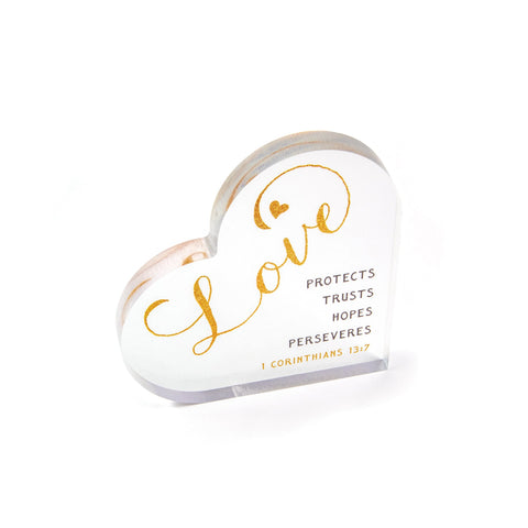 Love Acrylic Heart Plaque – 1 Corinthians 13:7