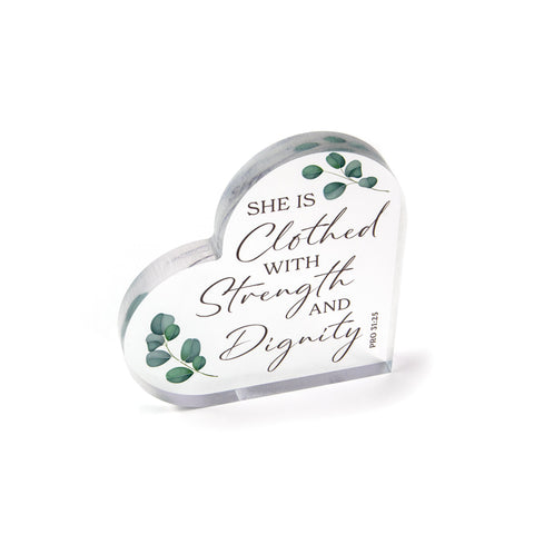 Strength and Dignity Acrylic Heart Plaque – Pro 31:25