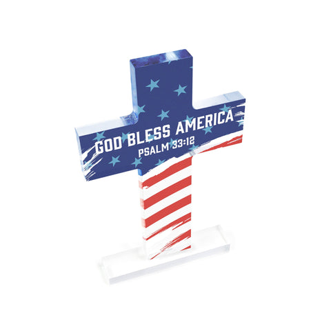 God Bless America Acrylic Cross Plaque – Psalm 33:12