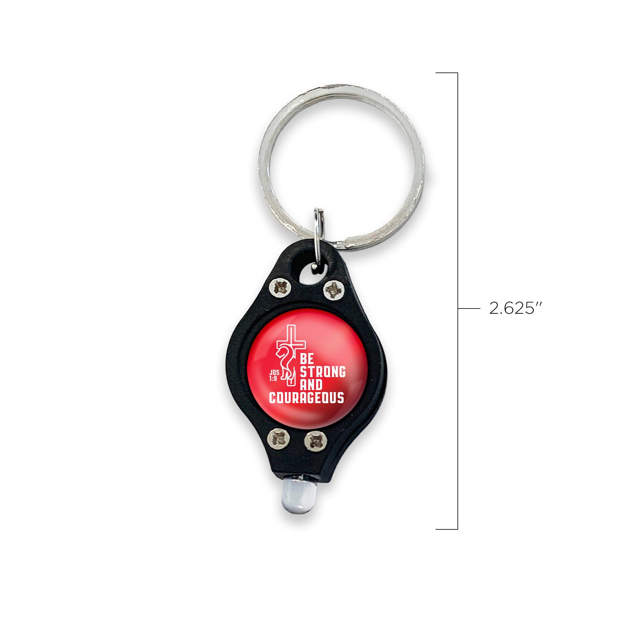 Mini Keyring LED Flashlight – Black/Red, Strong and Courageous, Jos 1:9