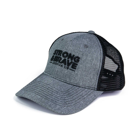 Ball Cap - Strong and Brave, Joshua 1:9 - Heather Grey and Black