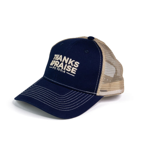 Ball Cap - Thanks and Praise, PS 100:4 - Navy and Khaki