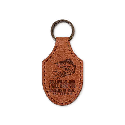 Debossed Leather Keychains – Fishers of Men – Brown