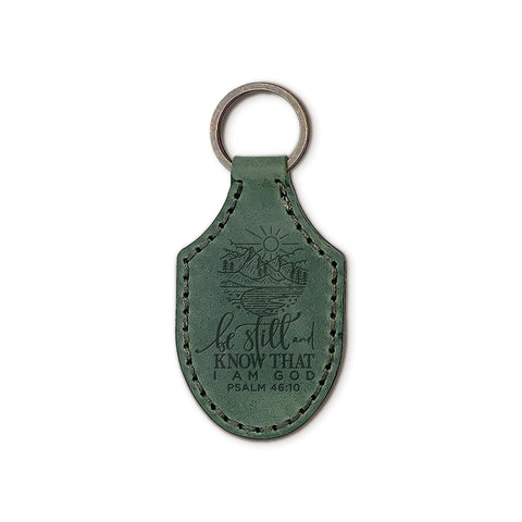 Debossed Leather Keychains – Be Still and Know – Green