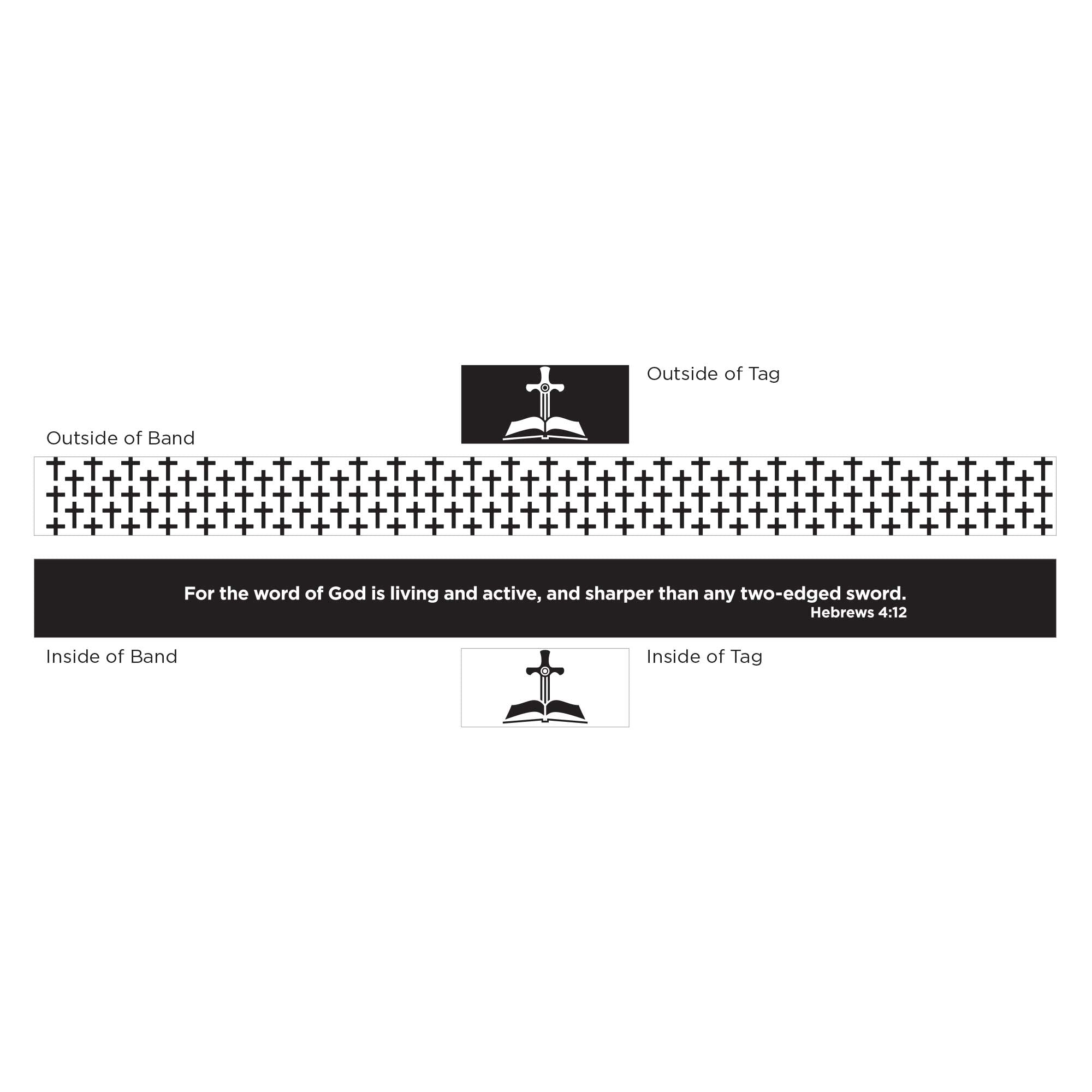 Logos Tap Stretch Bracelet - Black and White Crosses, Hebrews 4:12