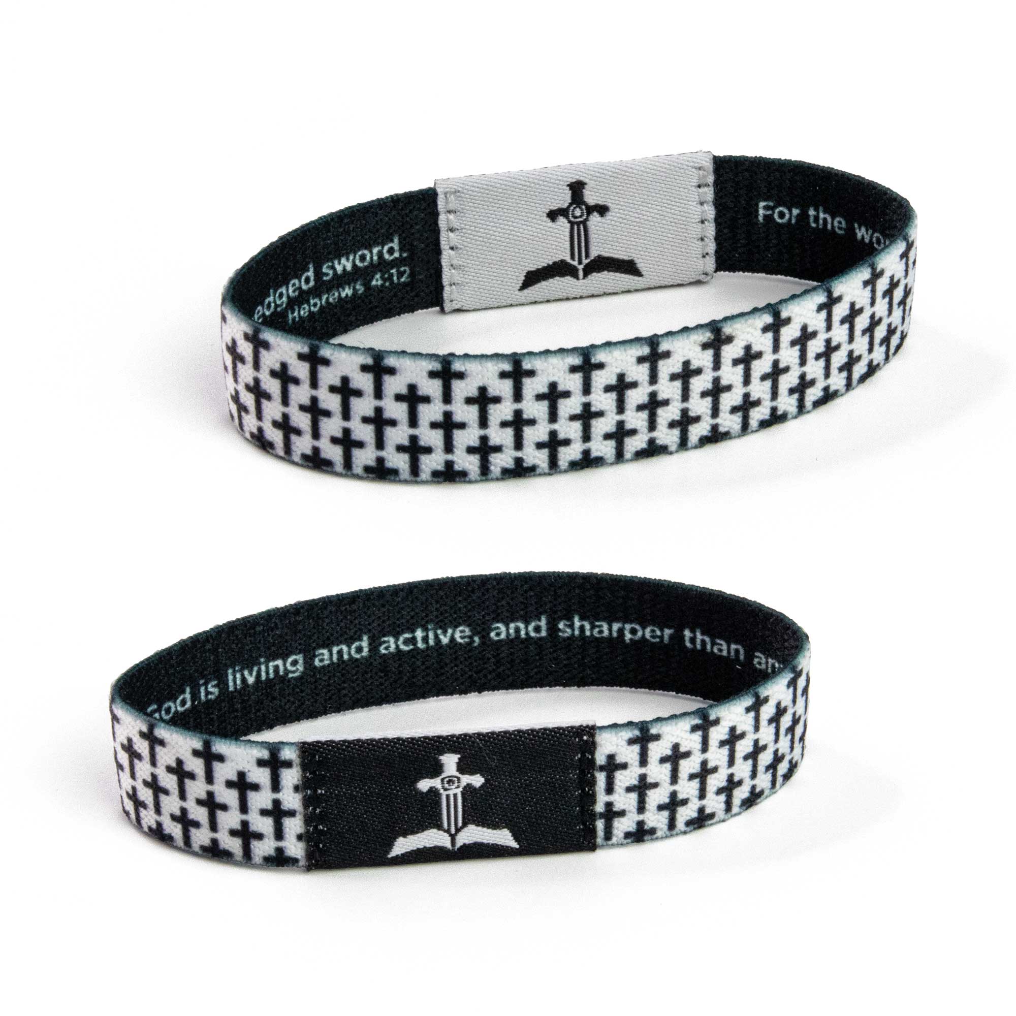 Logos Tap Stretch Bracelet - Black and White Crosses, Hebrews 4:12