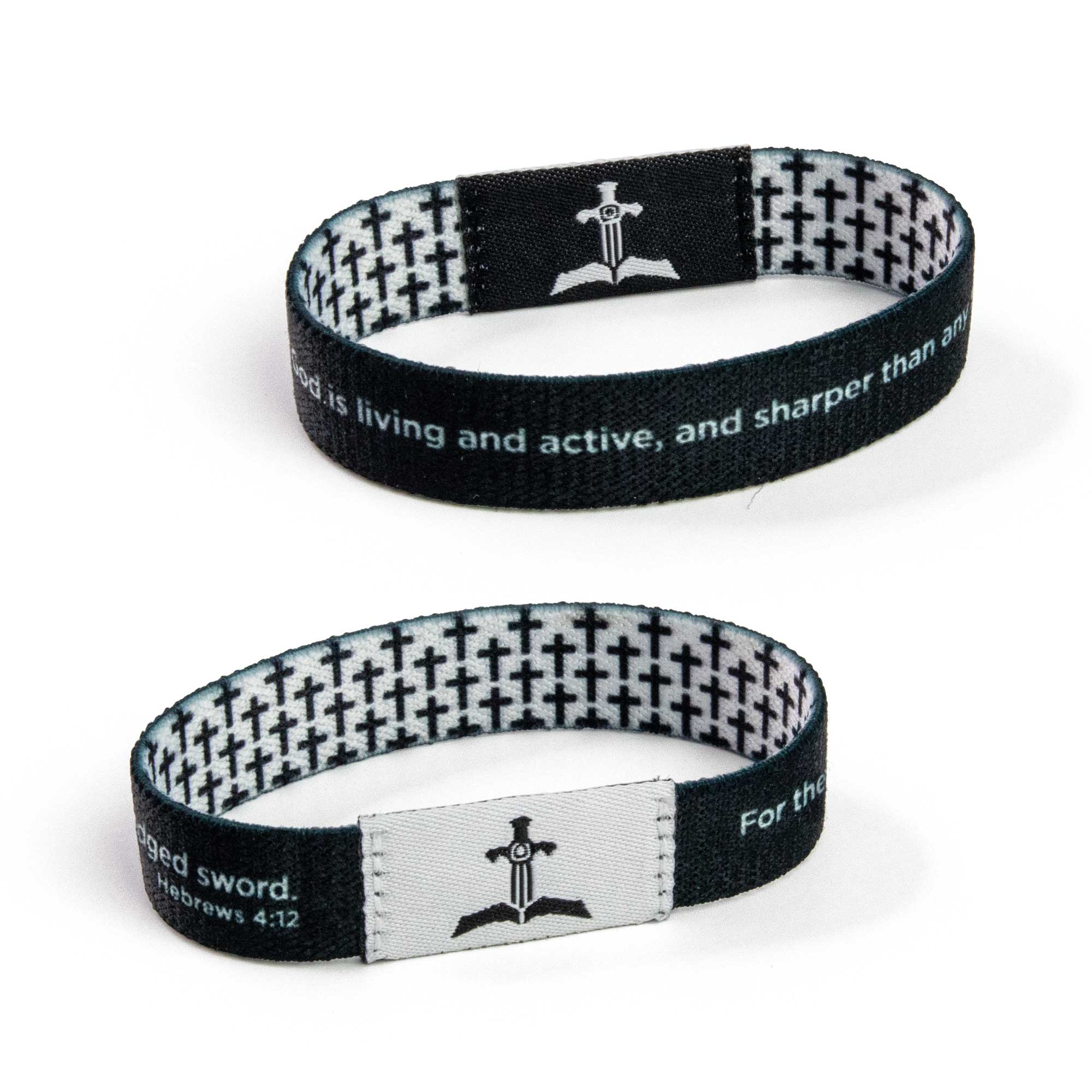 Logos Tap Stretch Bracelet - Black and White Crosses, Hebrews 4:12