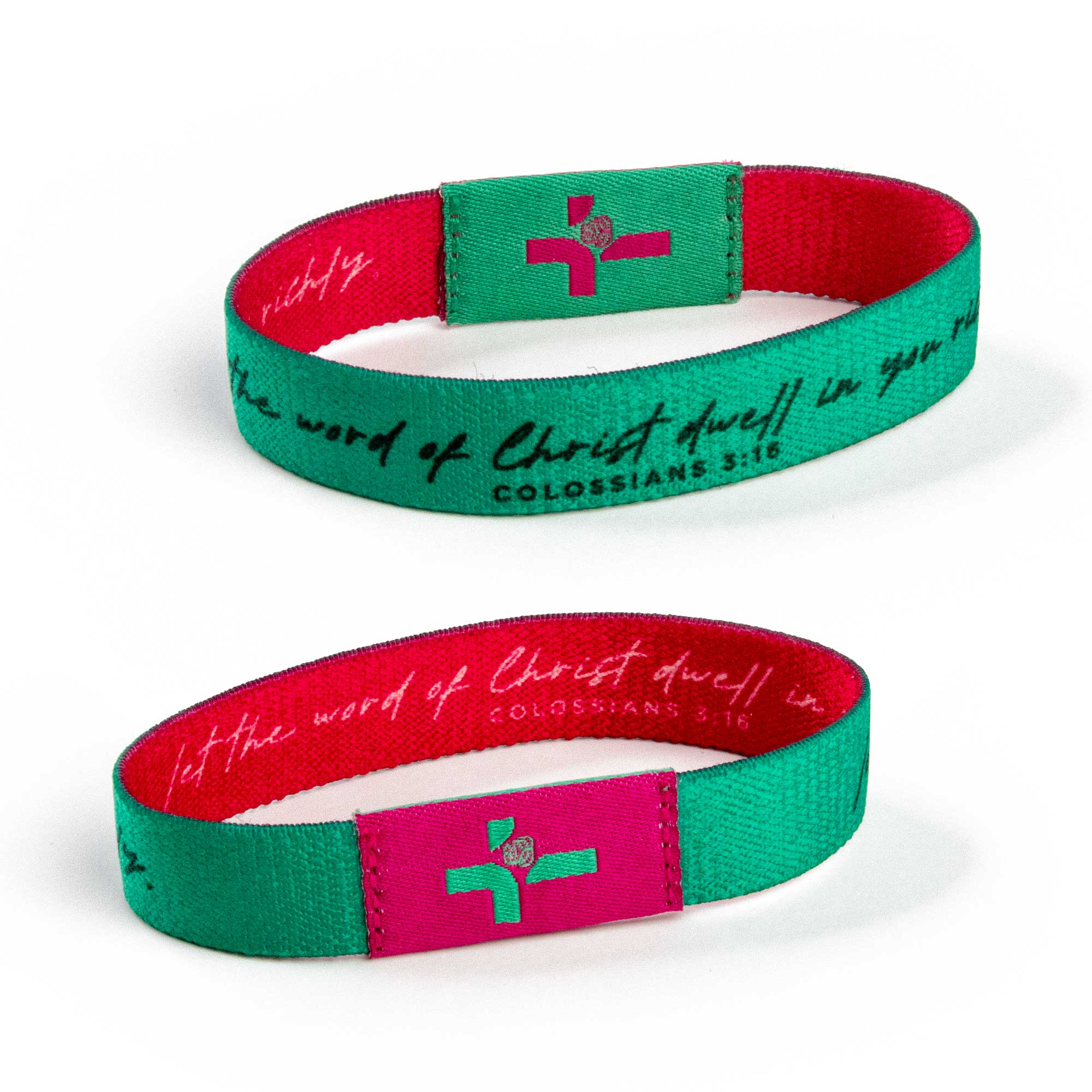 Logos Tap Stretch Bracelet - Teal and Pink - Verse, Colossians 3:16