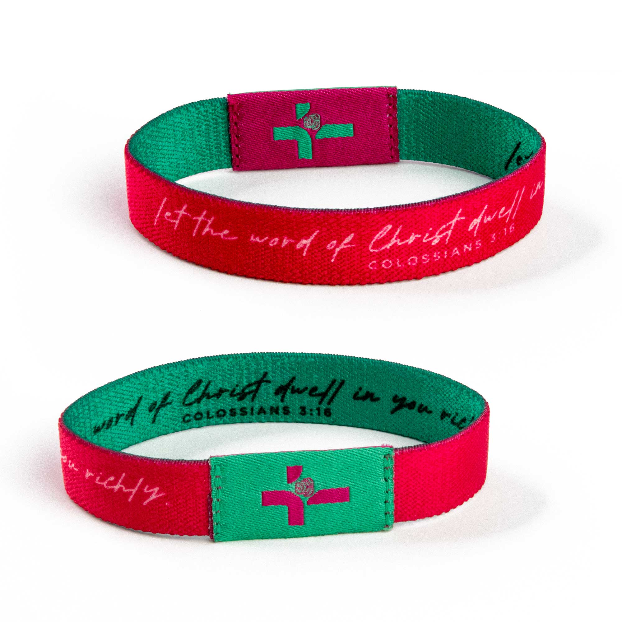 Logos Tap Stretch Bracelet - Teal and Pink - Verse, Colossians 3:16