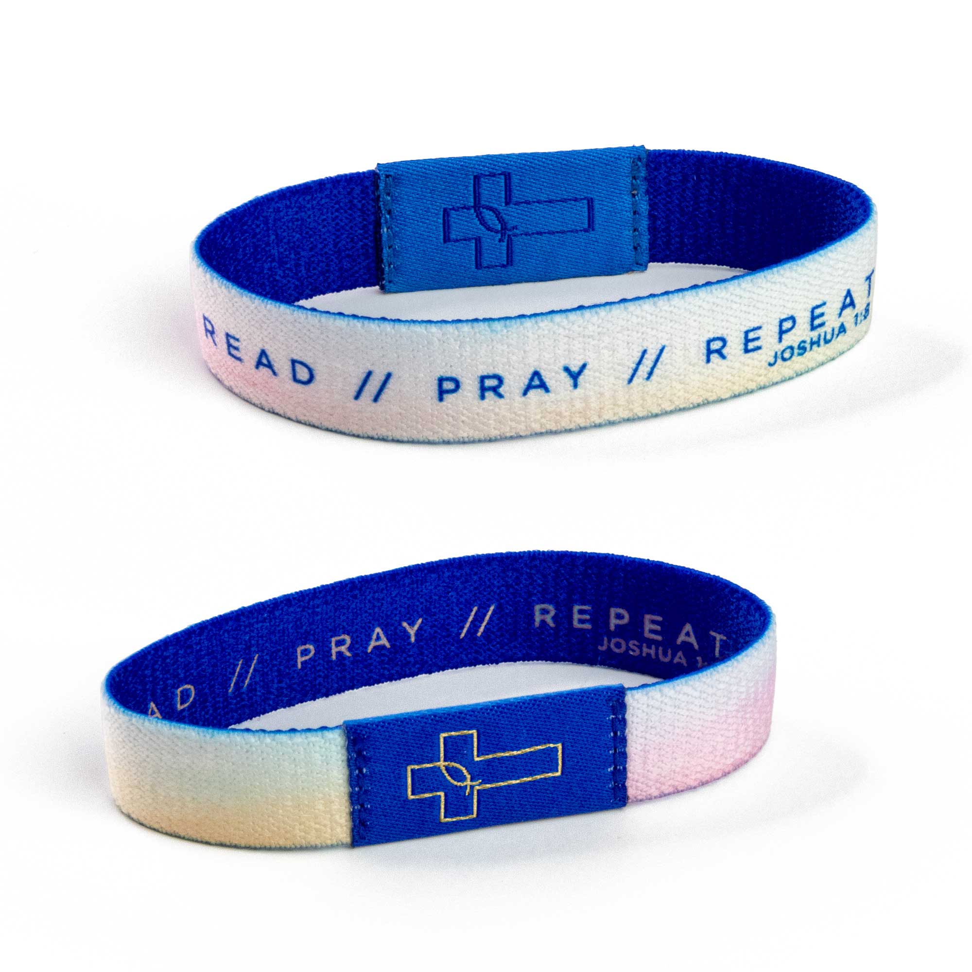 Logos Tap Stretch Bracelet - Blue - Clouds, Joshua 1:8