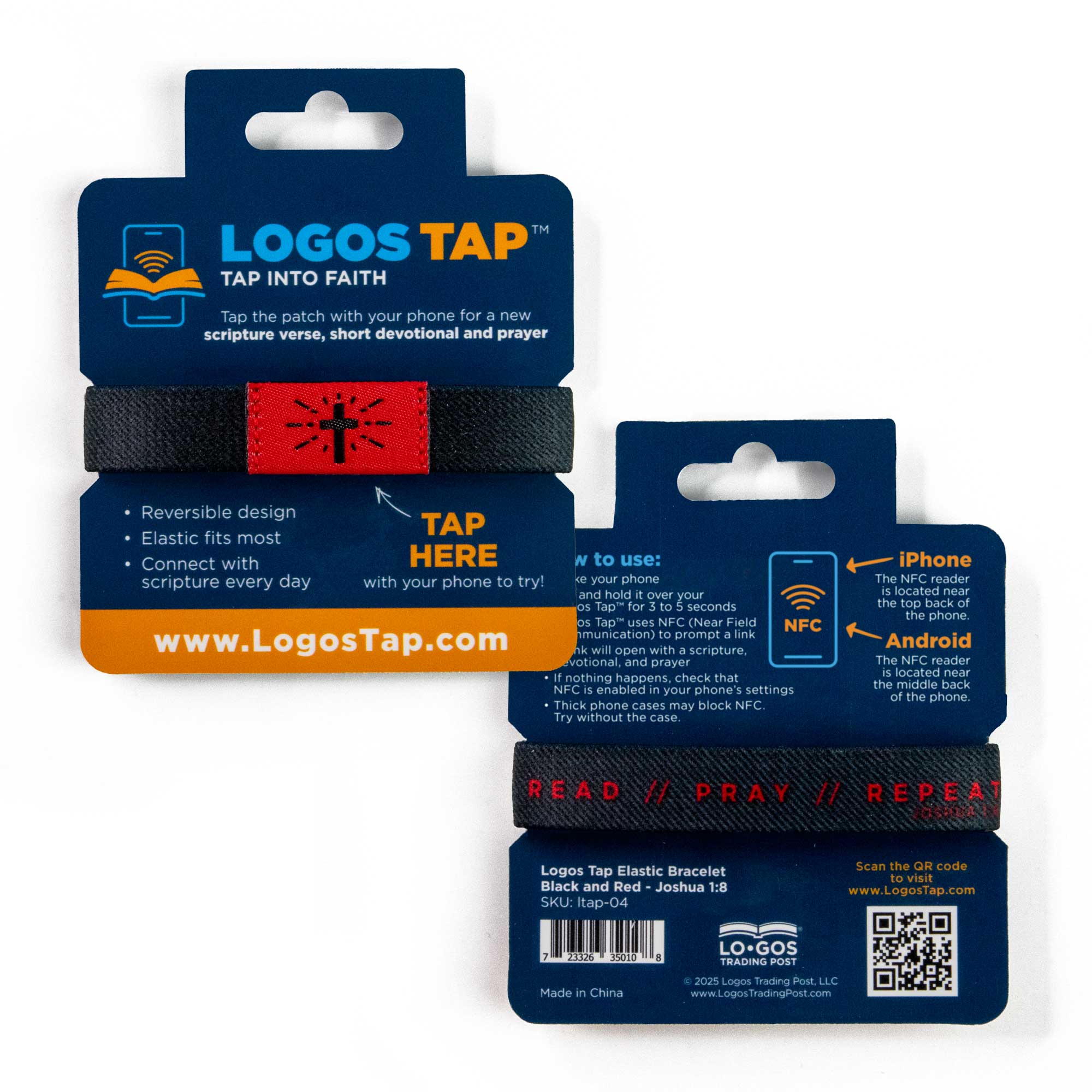Logos Tap Stretch Bracelet - Black and Red - Carbon, Joshua 1:8