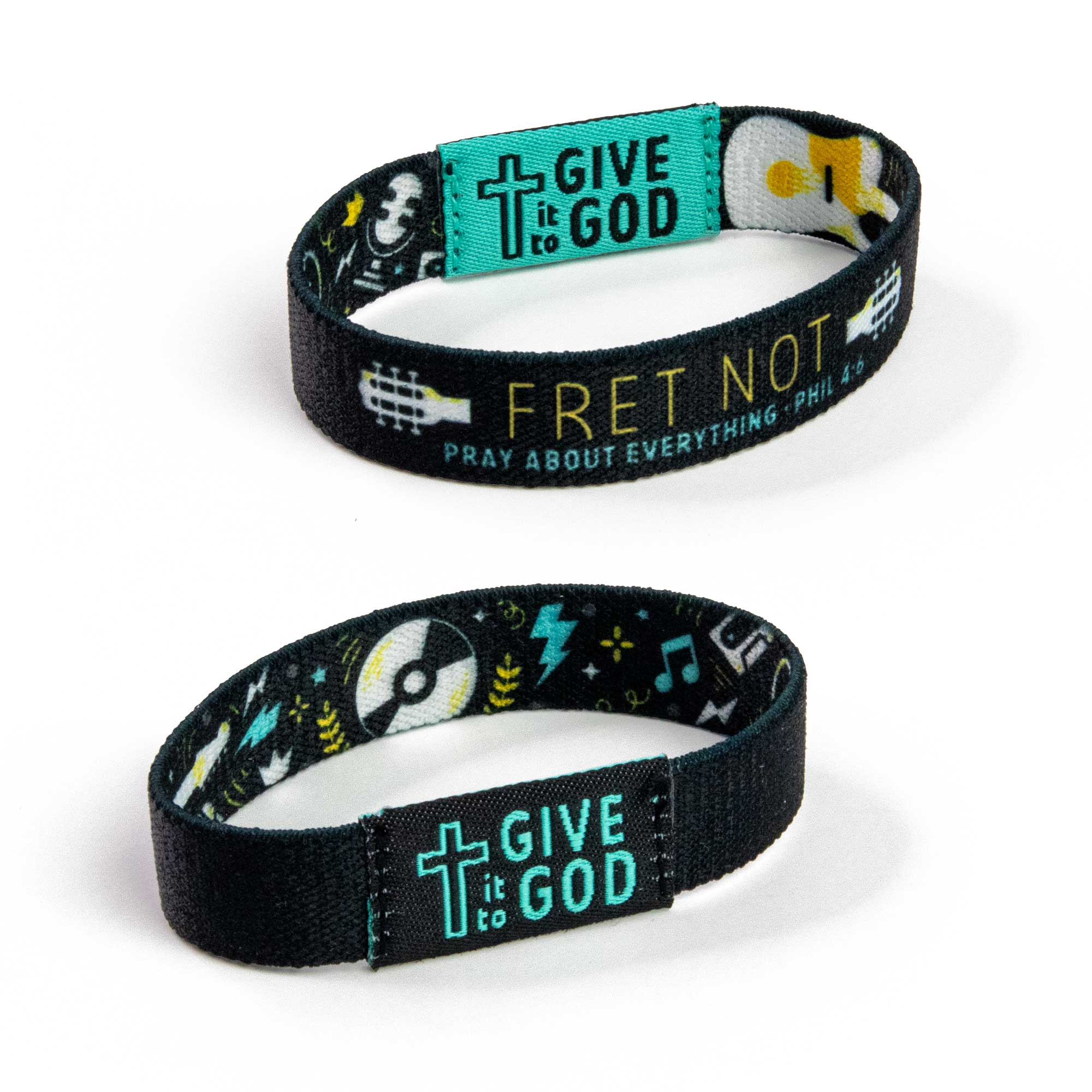 Logos Tap Stretch Bracelet - Teal and Black - Music, Phil 4:6