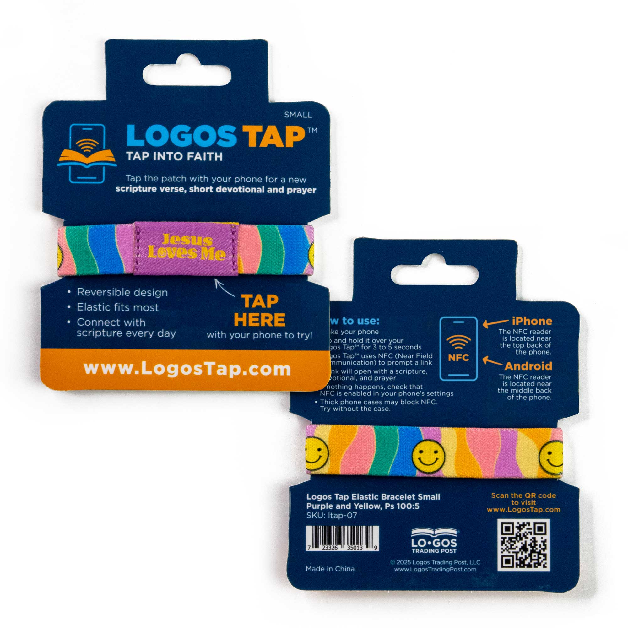 Logos Tap Stretch Bracelet - Small - Purple and Yellow - Happy, Ps 100:5