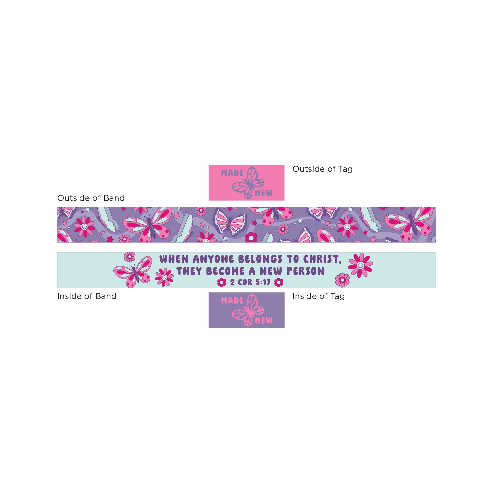 Logos Tap Stretch Bracelet - Small - Purple and Lt Blue - Butterfly, 2 Cor 5:17