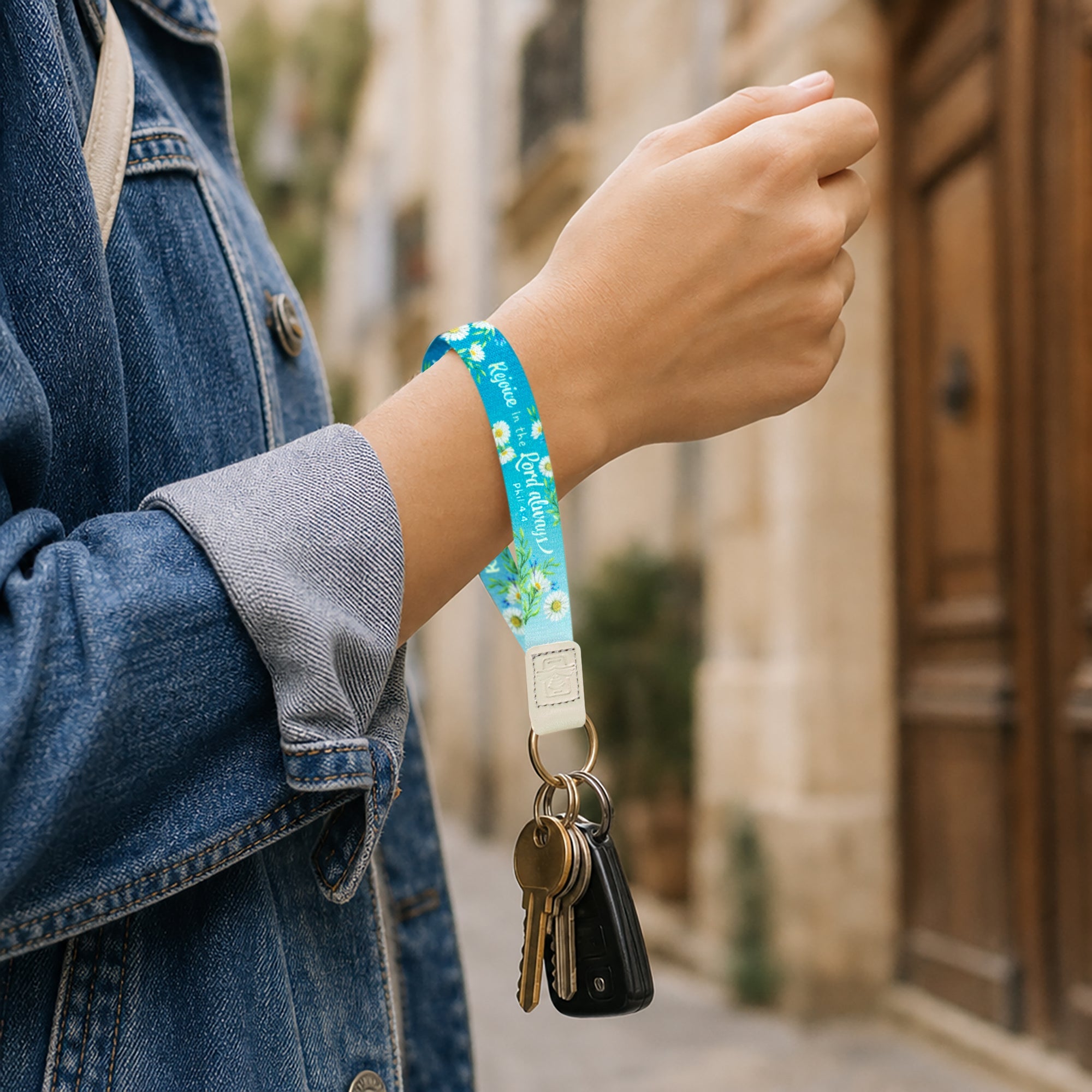 Logos Tap Wrist Lanyard Keychain - Rejoice, Phil 4:4