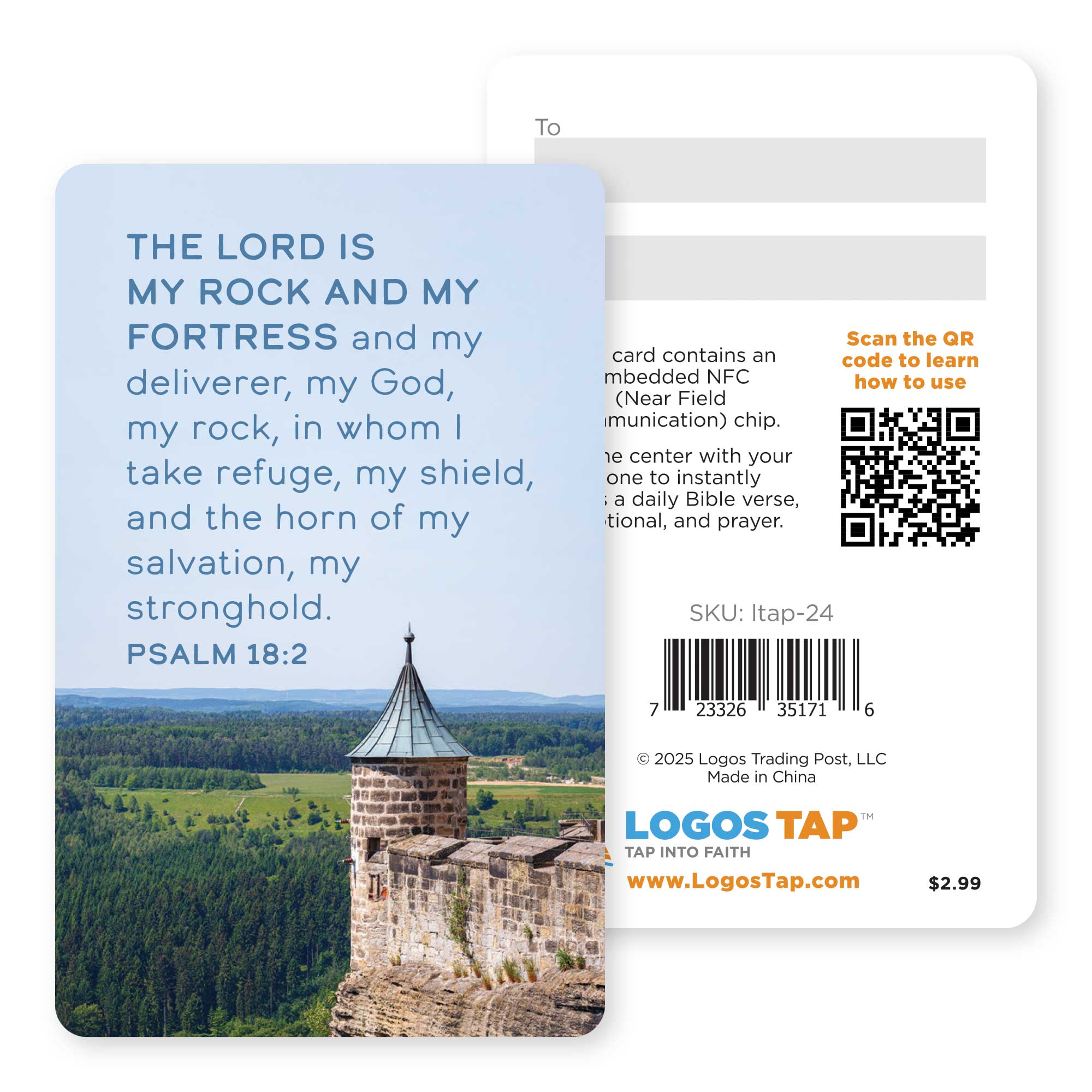 Logos Tap Wallet Card - My Rock and My Fortress, Psalm 18:2