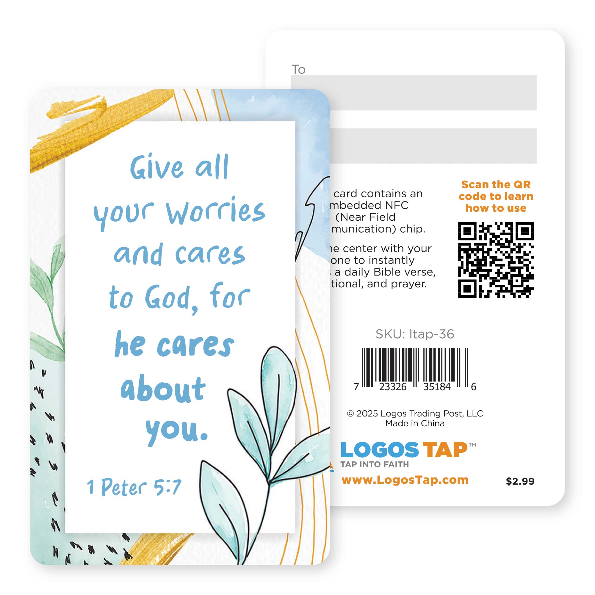 Logos Tap Wallet Card - He Cares About You, 1 Peter 5:7