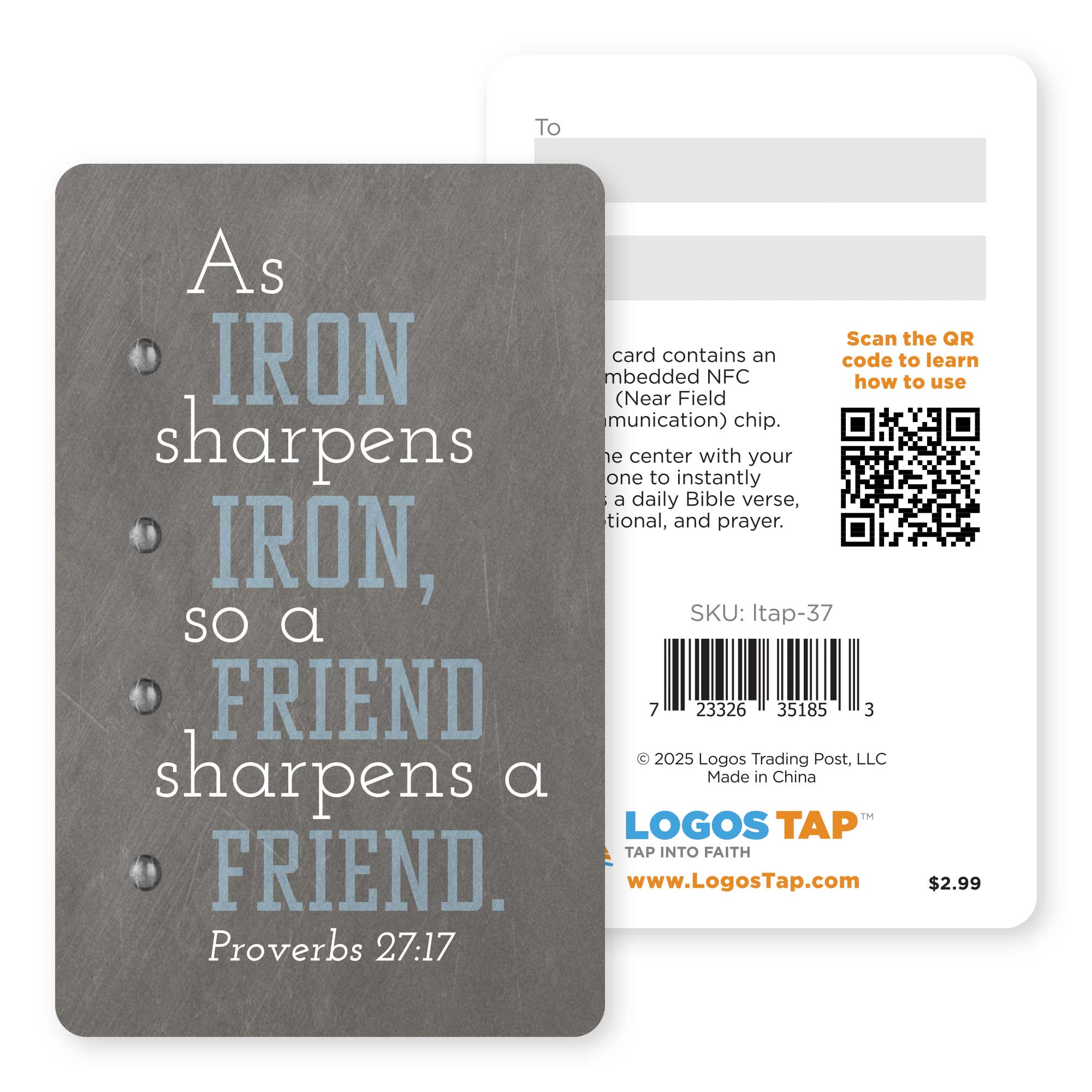 Logos Tap Wallet Card - Iron Sharpens Iron, Proverbs 27:17