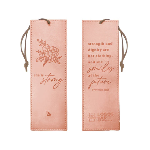 Logos Tap Bookmark - She is Strong, Proverbs 31:35