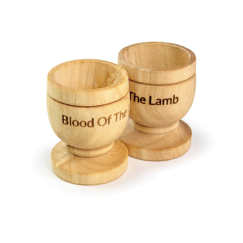 Laser Engraved Olive Wood Communion Cups Set of 2