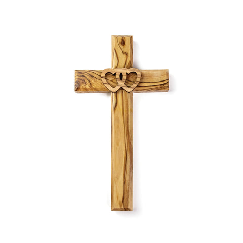 8" Two Hearts Olive Wood Wall Cross
