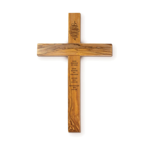 In Loving Memory Ribbon – Olive Wood Memorial Wall Cross