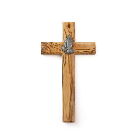 8" Praying Hands Olive Wood Wall Cross