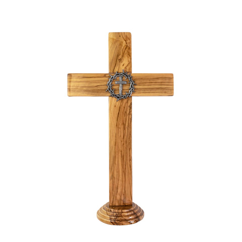 Crown of Thorns 15" Olive Wood Desk Cross