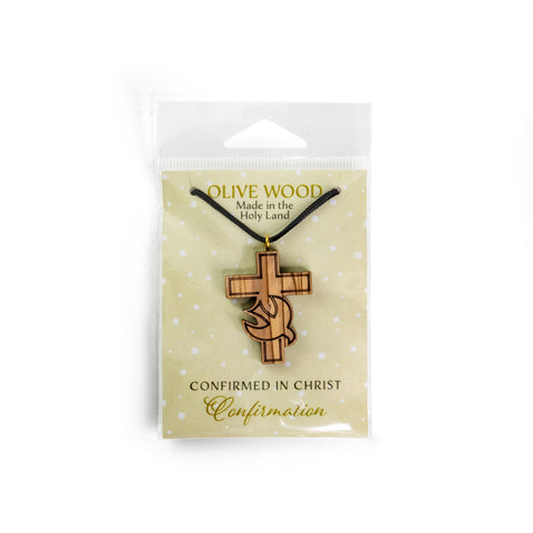 Confirmation Cross Olive Wood Pendant Necklace