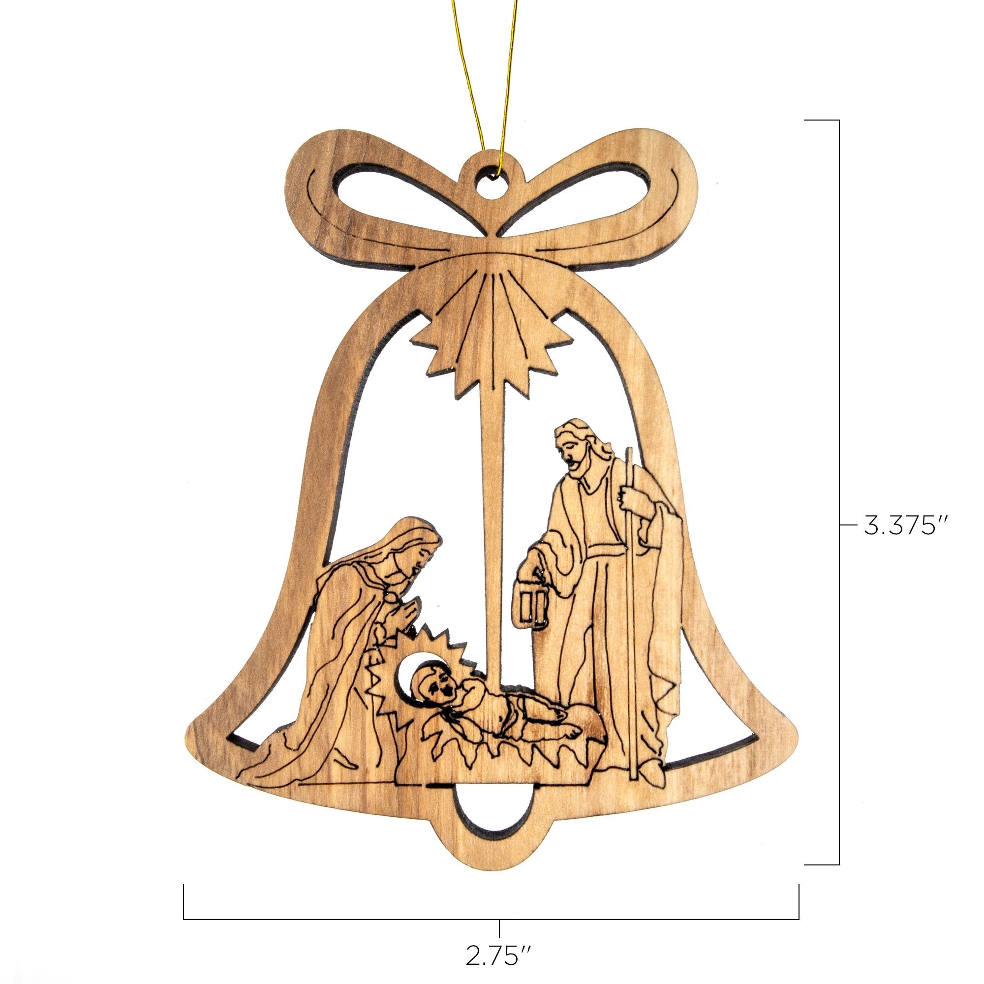 2D Laser Cut Bell – Nativity, Holy Land Olive Wood Christmas Ornament ...